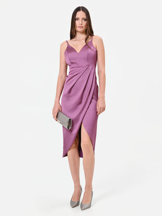 Robe midi vieux rose à drapé portefeuille