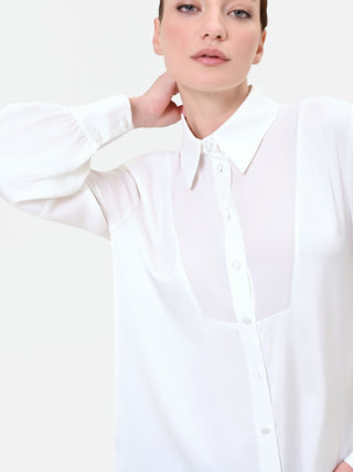Chemise en georgette blanc crème avec empiècement géométrique