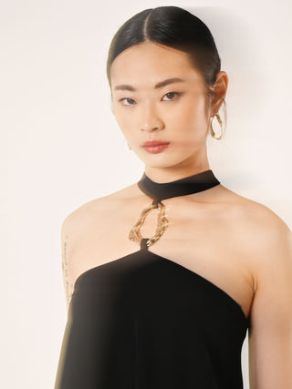 Black Flouncy Jumpsuit with Jewel Detail