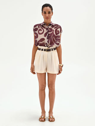High-Waisted Cream Pleated Shorts