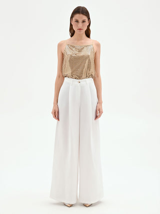 White Satin Palazzo Trousers