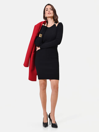 Black Viscose Cut-Out Sheath Dress