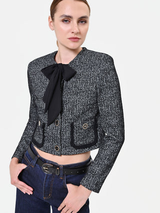 Cropped Black Jacket with Maxi Bow