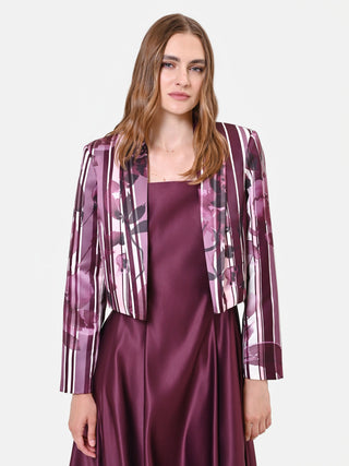 Bordeaux Floral-Print Satin Jacket