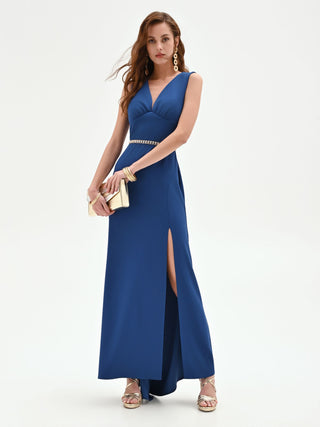 Brilliant Blue Maxi Dress with Side Slit Rinascimento Brilliant Blue Maxi Dress with Side Slit Rinascimento