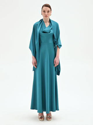 Stola blu ottanio in raso con anello