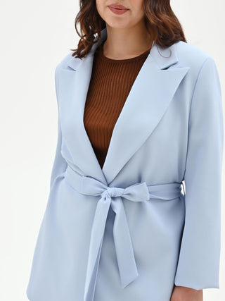 Sky Blue Curvy Belted Jacket