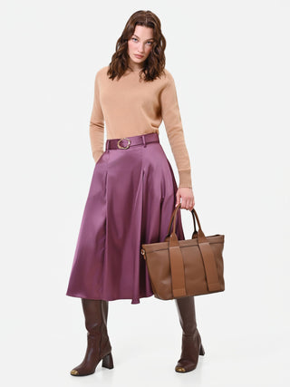 Satin-Midirock in Altrosa mit Gürtel