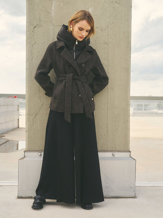 Short Chocolate Wool Coat with Quilted Insert