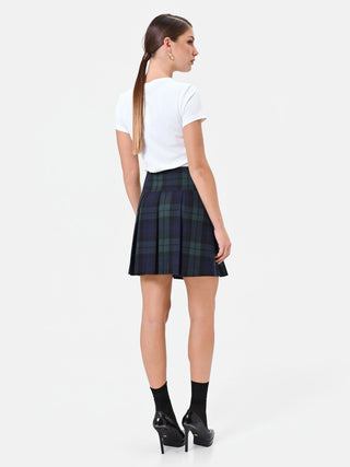 Blue Tartan Viscose-Blend Pleated Skirt