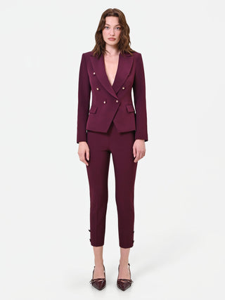 Burgundy Red Double-Breasted Jacket with Jewel Buttons