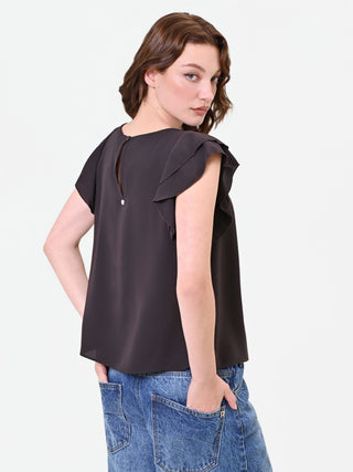 Blouse fluide marron à volants