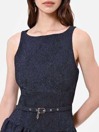 Robe jacquard bleu marine à jupe évasée