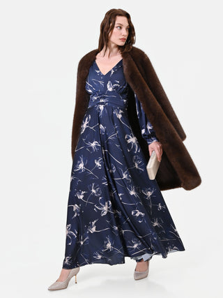 Blue Floral Satin Maxi Dress