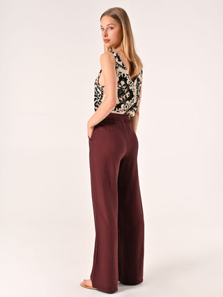 Pantalon ample en viscose couleur chocolat