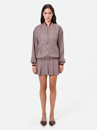 Burgundy Check Bomber Jacket