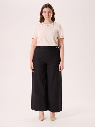 Pantaloni Curvy in Lino Viscosa Neri