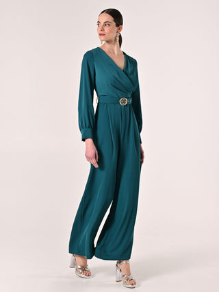Royal Green Jumpsuit with Monogram Belt