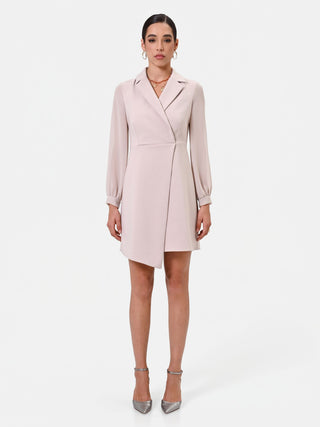 Taupe-beiges Wickelkleid mit Revers