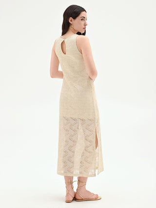 Geometric Gold Knit Maxi Dress