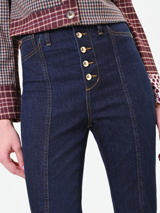 High-Waist Navy Button-Front Jeans