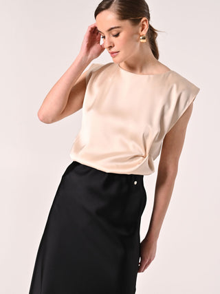 Beige Satin Sleeveless Top