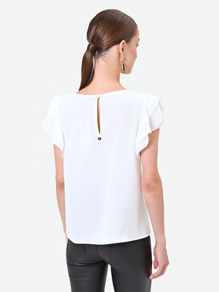 Cremefarbenes Satin-Top mit Volants