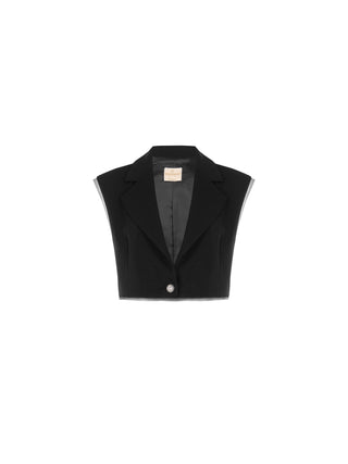 Schwarze Cropped-Weste mit Schmuckknopf