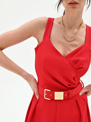 Belted Red Palazzo Jumpsuit