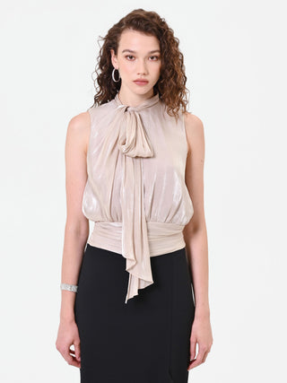 Satintop in Taupe mit seitlicher Schleife