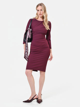 Bordeaux Sheath Dress with Asymmetrical Draping