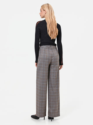 Dark Brown Check Polyviscose Wide-Leg Trousers