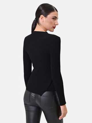 Pull asymétrique noir en viscose à boutons