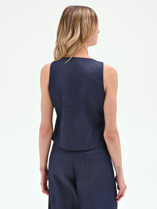 Blue Denim Vest with Gold Buttons