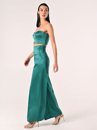 Royal Green Structured Satin Trousers
