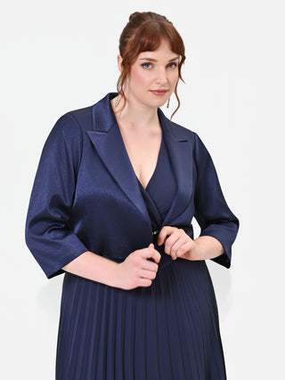 Curvy Navy Blue Satin Bolero Jacket