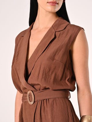 Brown Playsuit in Creased-effect Viscose