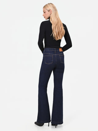 High-Waisted Navy Blue Marinière Flared Jeans