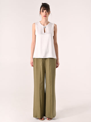 White Textured Top with Brooch