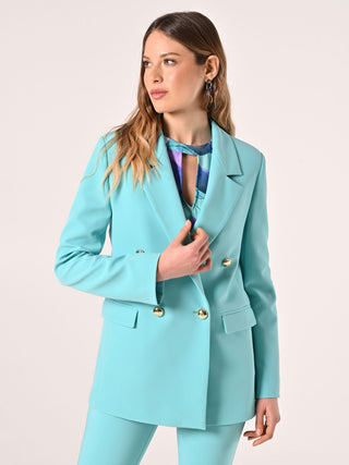 Double-breasted Jacket in Aqua Green Technical Fabric