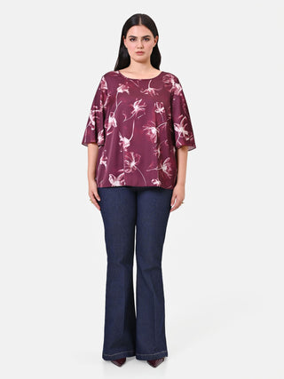 Blusa Curvy bordeaux con maniche a campana