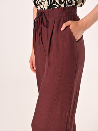 Pantalon ample en viscose couleur chocolat