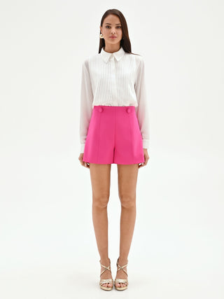 Shorts fuxia a vita alta con bottoni