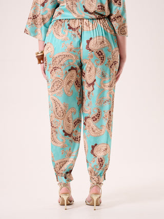 Curvy Aqua Green Paisley Trousers