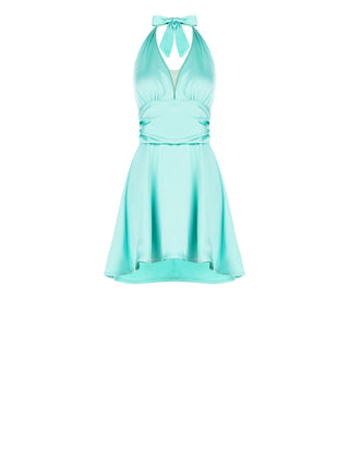 Robe courte évasée vert d’eau en satin