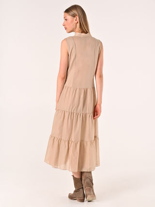 Abito a Balze Beige in Cotone
