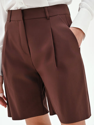 Bermuda cioccolato a vita alta con pences