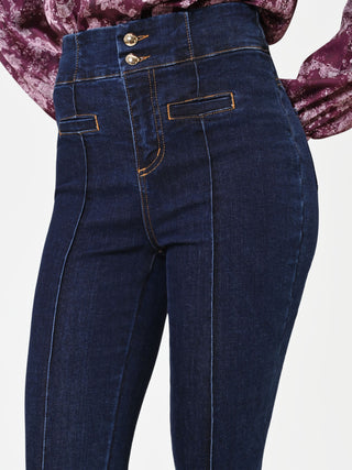 Navy Blue Corset-Waist Jeans