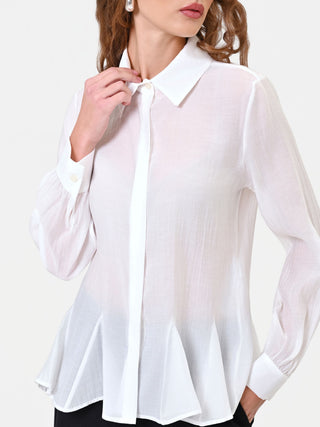 Camicia in viscosa bianco panna con fondo a baschina