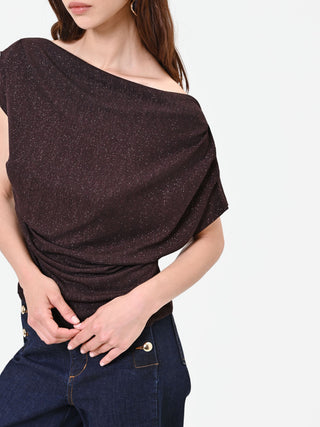 Asymmetrisch drapierte Bluse in Dunkelbraun